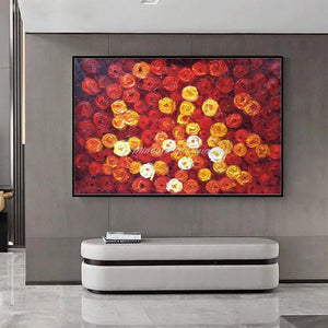 Mintura Handpainted Red Roses Oil Paintings On Canvas, Modern Abstract Thick Flowers Wall Art,Picture For Living Room,Home Decor