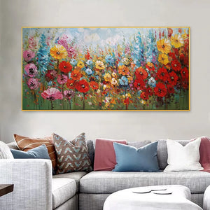 Large Abstract Floral Wall Painting, Modern Wall Art, Canvas Pictures, Handmade wildflowers Oil Painting, Living Room Wall Decor