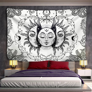 White Black Sun Moon Mandala Tapestry Wall Hanging Celestial Wall Tapestry Hippie Wall Carpets Dorm Decor Psychedelic Tapestry