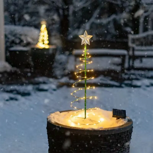Solar Outdoor Garden Christmas Tree Light Stand Garden LED Ground Lamp String Saterproof IP65 Star Lantern Decorative Light