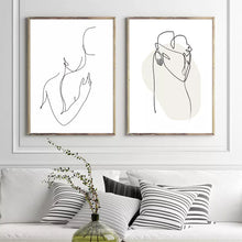 Load image into Gallery viewer, Couple Line Drawing Sketch Print Minimalist Abstract Wall Art Canvas Painting Black White Picture Nordic Poster Bedroom Decor