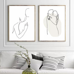Dibujo de líneas de pareja, impresión de bocetos, cuadro sobre lienzo para pared abstracto minimalista, imagen en blanco y negro, póster nórdico, decoración de dormitorio