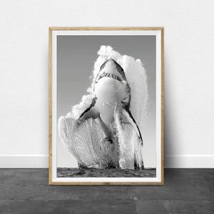 Gran tiburón blanco, carteles e impresiones en blanco y negro, cuadro sobre lienzo para pared natural monocromático, imágenes para decoración del hogar y la sala de estar