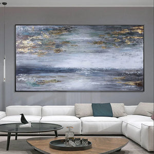 decoracion hogar moderno horizontal picture for wall Hand drawn acrylic gold foil oil painting on canvas for living room bedroom