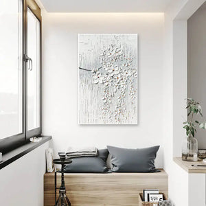 3D Knife Abstract White Flower Oil Painting on Canvas, Hand Painted, Contemporary Flower Wall Art for Interior Living Room Decor