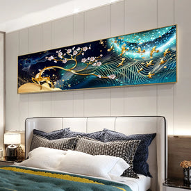 Abstrakte goldene Elch- und Vogel-Kunstwerke, Leinwandgemälde, moderne Poster und Drucke, Wandkunst, Bild für Wohnzimmer, Heimdekoration