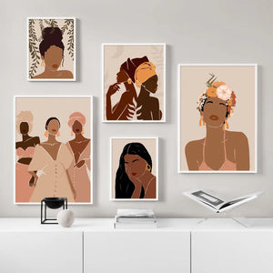 Ilustración abstracta de chica negra, cuadro sobre lienzo para pared, carteles nórdicos e impresiones, imagen de pared para decoración del hogar y sala de estar