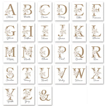 Cargar imagen en el visor de la galería, Póster personalizado con nombre del bebé, arte de pared de habitación de niña, pintura en lienzo de dibujos animados, decoración de imágenes de conejo, ciervo, zorro y seta