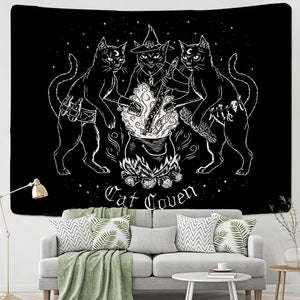 Tapiz de brujería de adivinación misteriosa de gato, tapices para colgar en la pared, Baphomet oculto, pared del hogar, decoración fresca negra, Coven de gato