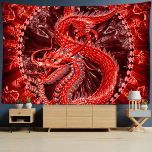 Red Loong Dragon Totem Tapestry Cartoon Castle Wall Hanging Room Carpet Bedspread Beach Mat Tapis Home Decor Tapestries Art