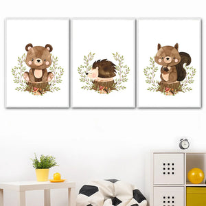 Fox Rabbit Bear Raccoon Hedgehog Squirrel Nursery Wall Art Canvas Painting Posters And Prints Wall Pictures Baby Kids Room Decor