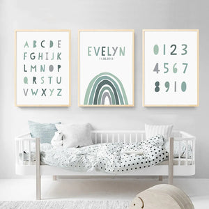 Personalized Baby Name Birth Date Rainbow Nursery Wall Art Canvas Painting Poster Print Pictures Gift for Baby Room Home Decor