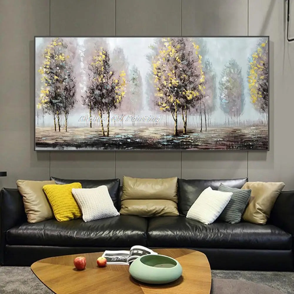 Arthyx Hand Made Trees Landscape Oil Painting On Canvas,Modern Abstract Wall Art,Pictures For Living Room Home Office Decoration