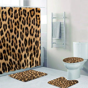 Girly Pink Ribbon Leopardenmuster-Duschvorhang und Badvorleger-Set, moderne Geparden-Leoparden-Badevorhänge für Badezimmer-Heimdekoration