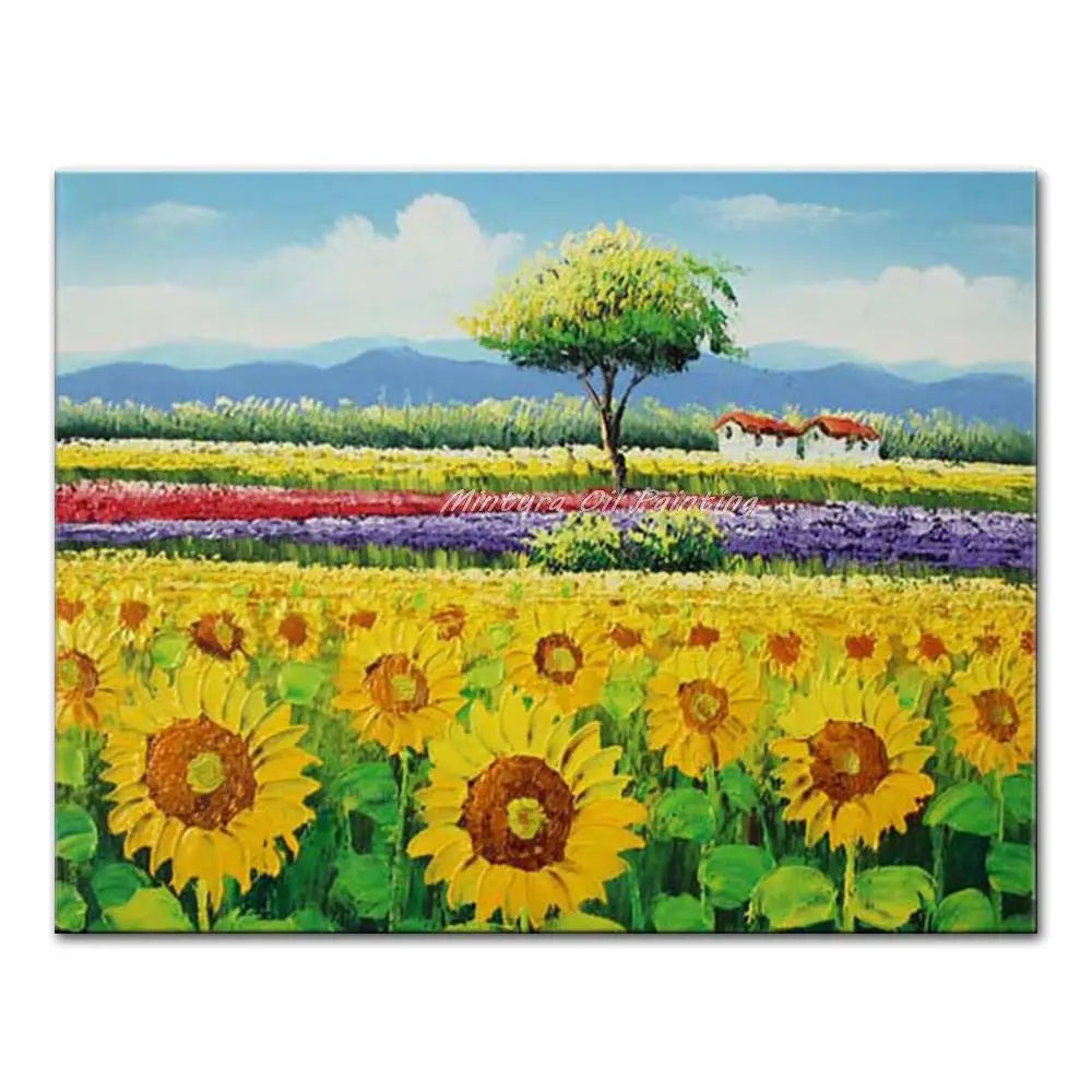 Mintura Hand-Painted Thick Sunflower Oil Painting On Canvas,Handmade Landscape Wall Art,Pictures For Living Room,Home Decoration