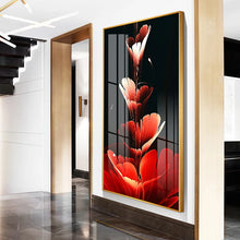 Загрузите изображение в программу просмотра галереи, Черный, красный, цветок, лист, абстрактный постер, скандинавское искусство, растение, холст, картина, роскошная современная настенная картина для декора гостиной