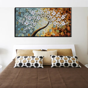 Hand painted abstract oil painting thick oil white flowers wall decor hanging picture for living room home decoration no framed