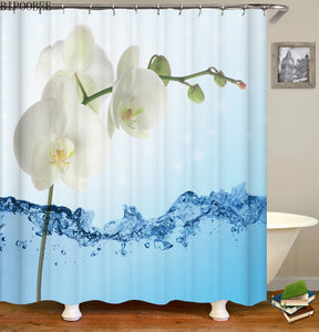 Colorful Tulip Lotus Flowers Trees Shower Curtain Bathroom Curtains Nature Flower Waterproof Polyeste Fabric Bathtub Decor