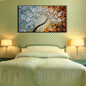 Hand painted abstract oil painting thick oil white flowers wall decor hanging picture for living room home decoration no framed