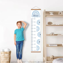 Cargar imagen en el visor de la galería, Tabla de altura, carteles de arcoíris con nombre personalizado, pintura en lienzo, imágenes artísticas impresas para pared, decoración del hogar para habitación de niños con marco de madera magnético