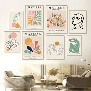 Jarrón abstracto Matisse para niña, cuadro sobre lienzo para pared, carteles nórdicos e impresiones de imágenes de pared para decoración para sala de estar, hoja de Coral, sol