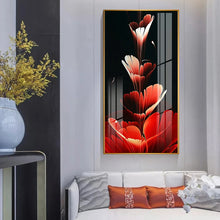 Загрузите изображение в программу просмотра галереи, Черный, красный, цветок, лист, абстрактный постер, скандинавское искусство, растение, холст, картина, роскошная современная настенная картина для декора гостиной