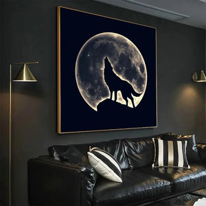 Abstarct Black White Wolf Luminous Moon  Wild Animal Canvas Painting Posters Print Wall Art Pictures for Living Room Home Decor