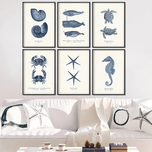 Pez fósil tortuga Caracol estrella árbol cuadro sobre lienzo para pared carteles nórdicos e imprimir imágenes de pared para decoración para sala de estar