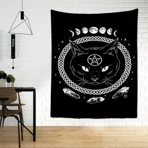 Chat mystérieux Divination sorcellerie tapisserie tenture murale tapisseries Baphomet occulte maison mur noir Cool décor chat Coven