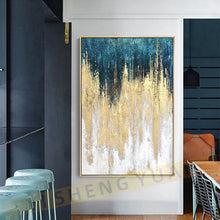 Laden Sie das Bild in den Galerie-Viewer, Hochzeitsdekoration Geschenk handgemachte abstrakte Malerei Hochwertige goldene Malerei Wandkunst Bilder für Wohnzimmer Wohnkultur