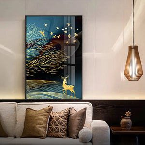 Cuadro sobre lienzo para pared carteles nórdicos e impresiones de cuadros decorativos para la decoración del hogar de la sala de estar, árbol, pájaro, ciervo abstracto dorado