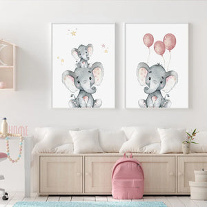 Affiche personnalisée en forme d'éléphant mignon avec nom de bébé, peinture sur toile, images murales imprimées, cadeau pour chambre de bébé, décoration de maison