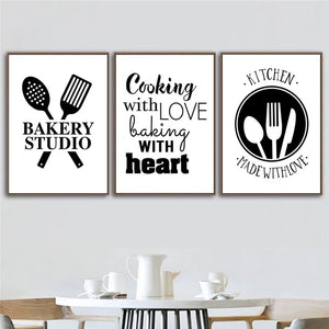 Cocina en blanco y negro con amor, cuadro sobre lienzo para pared, impresiones, carteles, cocina, comedor, cuadro decorativo CH117