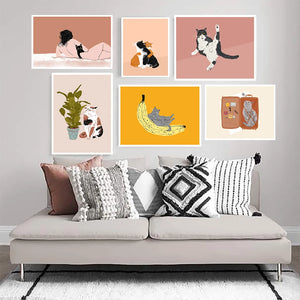 Regalos de gato cuadro sobre lienzo para pared carteles de gatos divertidos e impresiones imágenes artísticas de pared Vintage para decoración de Cuadros de cocina y sala de estar