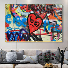 Carica l&#39;immagine nel visualizzatore della Galleria, Love Hearts Graffiti Banksy Wall Art Canvas Painting Poster e stampe Immagini murali astratte per la decorazione del soggiorno