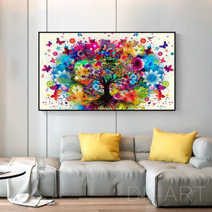 Watercolor Tree Canvas Painting Wall Art Posters and Prints Abstract Colorful Flowers Butterfly Pictures for Living Room Decor