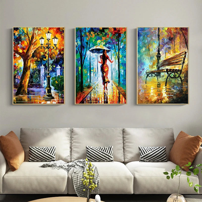 Cuadros en lienzo con paisaje abstracto para pared, carteles e impresiones de calle del bosque, Imágenes lluviosas para sala de estar, decoración del hogar de Roma