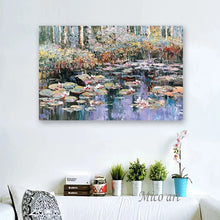 Carica l&#39;immagine nel visualizzatore della Galleria, Moderno 100% dipinto a mano Monet Fiore di loto Riproduzione della pittura a olio Su tela Wall Art Dipinti senza cornice Immagine della parete Opere d&#39;arte