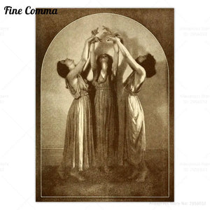 Three Witches Vintage Poster Anqitue Wall Art Canvas Print Women Dancing Wicca Pagan Sorceress Priestess Coven Witchcraft Seance