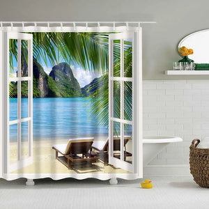 1 pieza de cortinas de ducha de plantas tropicales verdes para baño, cortina de ducha de poliéster Seaworld, cortina estampada, cortinas de ducha de playa
