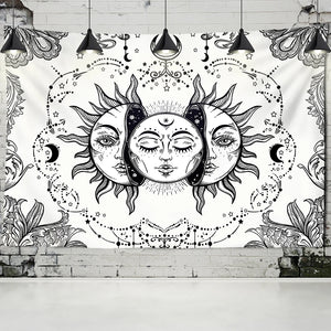 Tapiz de Mandala, tapiz de sol y luna en blanco y negro para colgar en la pared, tapiz de adivinación, tapiz hippie, fondo del hogar Dec