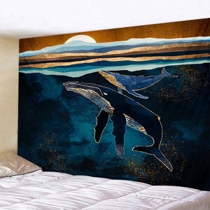 Style japonais tapisserie murale abstraite peint baleine coucher de soleil montagne forêt Hippie Mandala tapisserie paysage tenture murale tapis