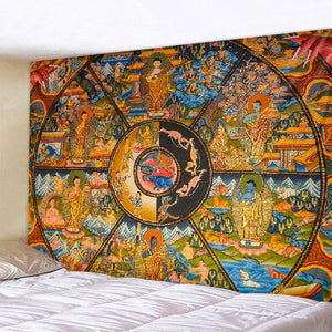 Arazzo, antico dipinto buddista thangka, arazzo mandala hippie, decorazione da parete paesaggistica, decorazione dello sfondo della casa