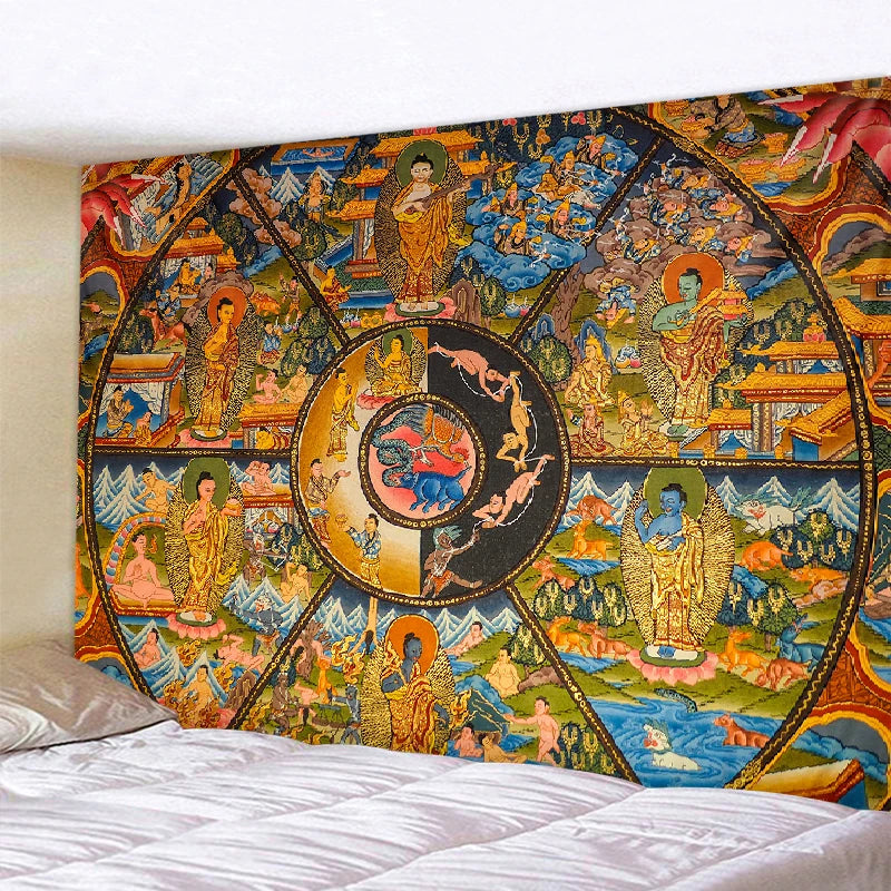 Wandteppich, alte buddhistische Thangka-Gemälde, Hippie-Mandala-Wandteppich, Landschaftswandbehang, Heimhintergrunddekoration