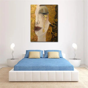 Portrait Woman In Gold Canvas Art Gustav Klimt Famous Oil Painting Handmade Golden Tears Modern Artwork For Bedroom Wall Decor