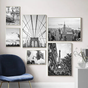 Wall Art Canvas Painting Black White Paris Tower Brooklyn Bridge Nordic Posters And Prints Wall Pictures For Living Room Decor