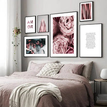 Carica l&#39;immagine nel visualizzatore della Galleria, Scandinavo simbolo dell&#39;amore poster rosa fiore piuma stile nordico arte della parete stampa su tela pittura moderna decorazione del soggiorno