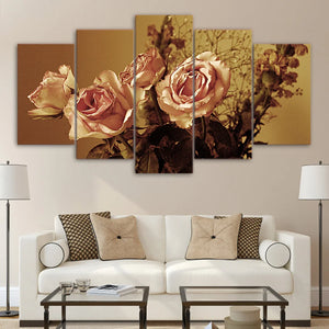 Cuadro sobre lienzo para pared, 5 piezas, flor de Rosa Retro, cuadros modulares impresos en HD modernos, marco para sala de estar, carteles de decoración del hogar