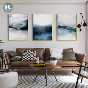 Pintura al óleo de mar azul, cuadro sobre lienzo para pared, arte abstracto moderno, póster impreso, imagen de pared para sala de estar, porche, decoración del hogar