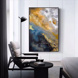 100% Handmade Golden Abstract Painting Modern Art Picture For Living Room Wall Pictures Modern Cuadros Canvas Art High Quality